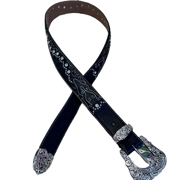 Tony Lama Kaitlyn Swarovski Crystals Metal Bead Black Leather Belt main image 8